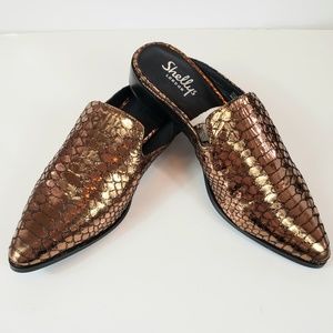 Shelly's London copper snake print mules size 7.5